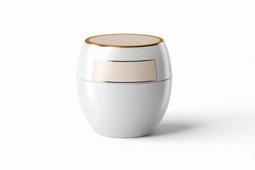 Luxury white and gold cosmetic jar displayed elegantly on a surface