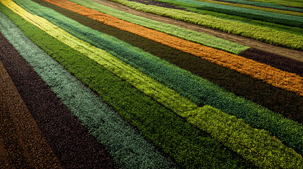 Colorful rows of flowers in a vibrant agricultural field