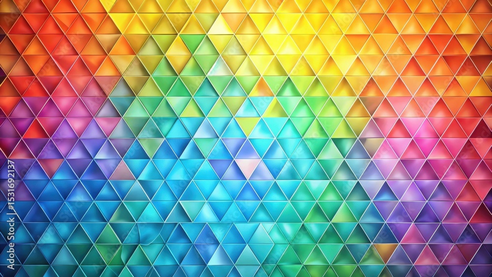 Wall mural vibrant spectrum of interlocking triangular shapes creating a kaleidoscopic pattern with gradient hu