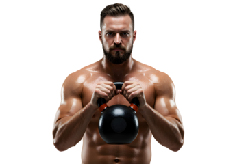 Strong Muscular Man Workout Lifting Kettlebell Fitness Exercise