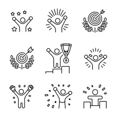 High Quality Victory, achievement line icon set