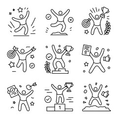 High Quality Victory, achievement line icon set