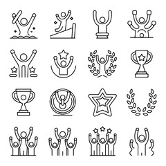 High Quality Victory, achievement line icon set