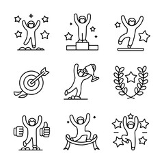 High Quality Victory, achievement line icon set