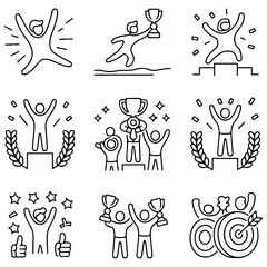 High Quality Victory, achievement line icon set