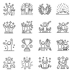 High Quality Victory, achievement line icon set