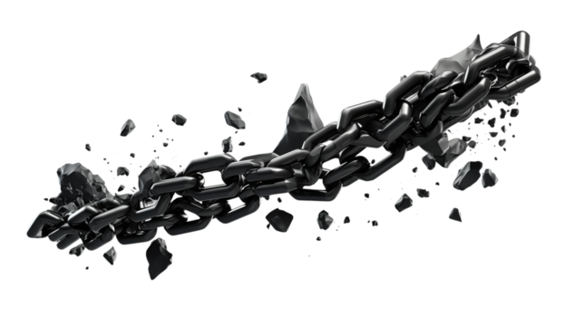 Breaking Chains: Powerful Abstract Art of Shattered Metal Links on transparent background png