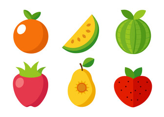 Flat design fruit icons set illustration
