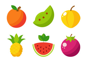 Flat design colorful fruit icons set