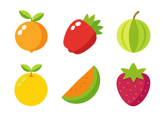 Simple flat design fruit icons set