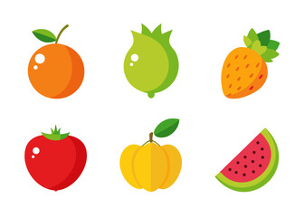 Flat design icons of six different fruits