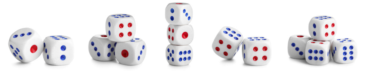 Set of many dices on white background