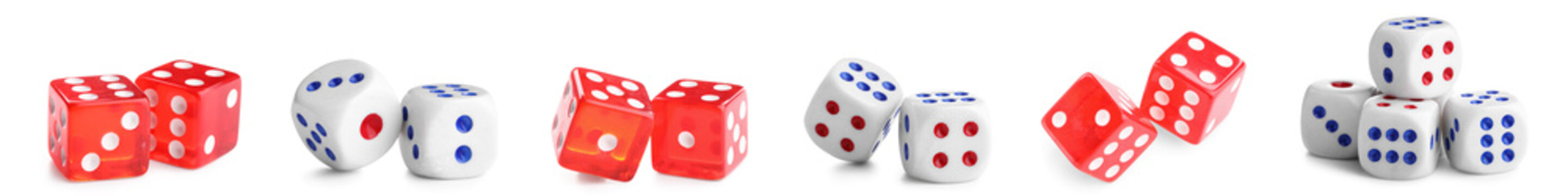 Set of many dices on white background