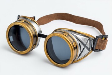 Vintage steampunk goggles with brass accents and adjustable strap