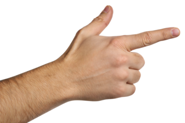 Ai generated image of a pale hand points right, isolated on transparent background