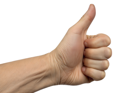 Ai generated image of a pale hand gives a thumbsup, isolated on transparent background - Powered by Adobe