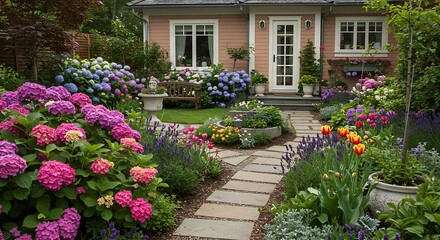 Vibrant Hydrangea Garden Path Landscaping Design Ideas for a Stunning Backyard Oasis