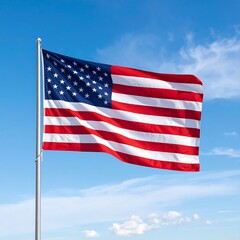 Obraz premium Waving flag against blue sky with light clouds evokes themes of patriotism and national identity.
