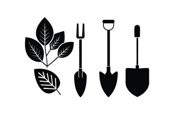 Autumn gardening tools and leaves in flat lay style vector art illustration