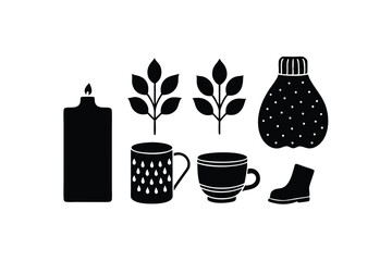 Hygge autumn essentials with cozy comfort items vector art illustration