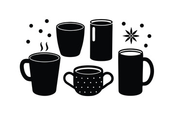 Warm drinks and mugs flat lay in fall atmosphere vector art illustration