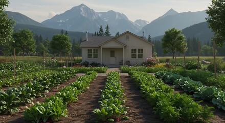 Mountain View Farmhouse with Lush Vegetable Garden
