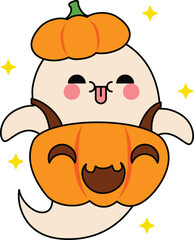 Cute cartoon halloween ghost pumpkin costume design illustration 