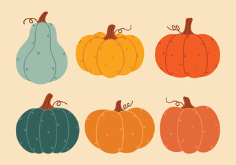 Set of pumpkin patch elements for Halloween, autumn, fall season and harvest collection design illustration 