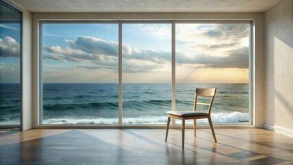 Oceanfront Serenity A Single Chair Gazing at the Expansive Seascape During Golden Hour
