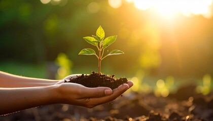 Small seedlings in hand, business growth concept
