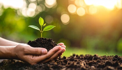 Small seedlings in hand, business growth concept