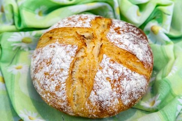 Rustic Italian bread with natural fermentation, real food, ancestral, vintage and homemade artisan food