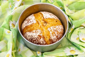 Rustic Italian bread with natural fermentation, real food, ancestral, vintage and homemade artisan food