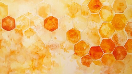 Watercolor honeycomb pattern in orange and yellow tones.