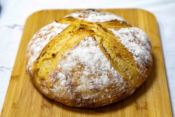 Rustic Italian bread with natural fermentation, real food, ancestral, vintage and homemade artisan food
