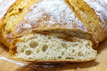 Rustic Italian bread with natural fermentation, real food, ancestral, vintage and homemade artisan food