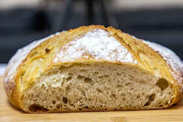Rustic Italian bread with natural fermentation, real food, ancestral, vintage and homemade artisan food