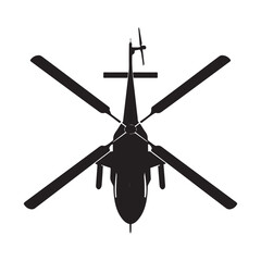 Helicopter silhouette vector illustration top view military aircraft aviation design element isolated on white