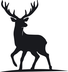 Vector Silhouette of a Majestic Deer with Large Antlers Standing on Ground