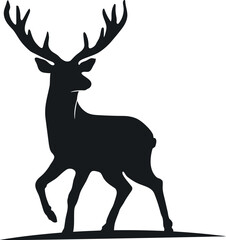 Vector Silhouette of a Majestic Deer with Large Antlers Standing on Ground