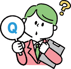 クエスチョンマークを持つスーツの男性（ファイルあり）