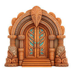 Ornate Wooden Door with Turquoise Accents