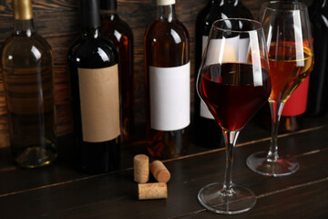 Glasses of exquisite wine on table