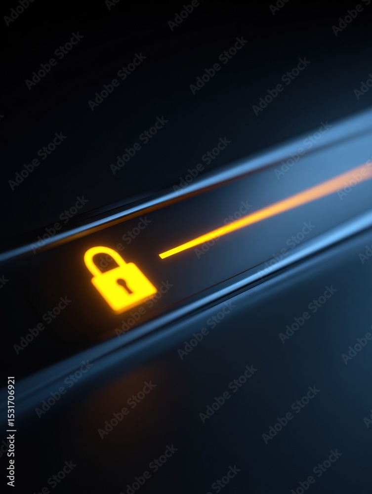 Poster Secure Internet Browsing Represented by Glowing Lock Icon in Browser Bar With a Clean Interface at Night