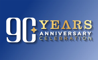 90th anniversary celebration background. with white numbers and gold anniversary on blue background, for greeting cards, events