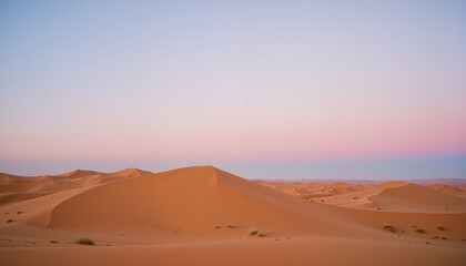 Desert landscape at sunset with sand dunes