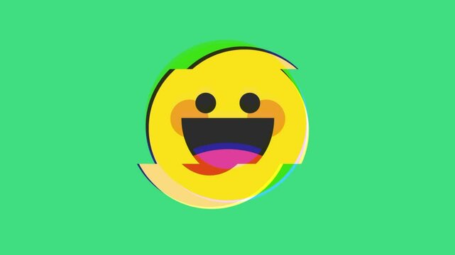 Happy smiling emoji animation with distortion and glitch effects