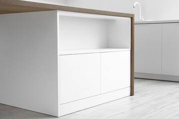 White counter with drawers in light kitchen