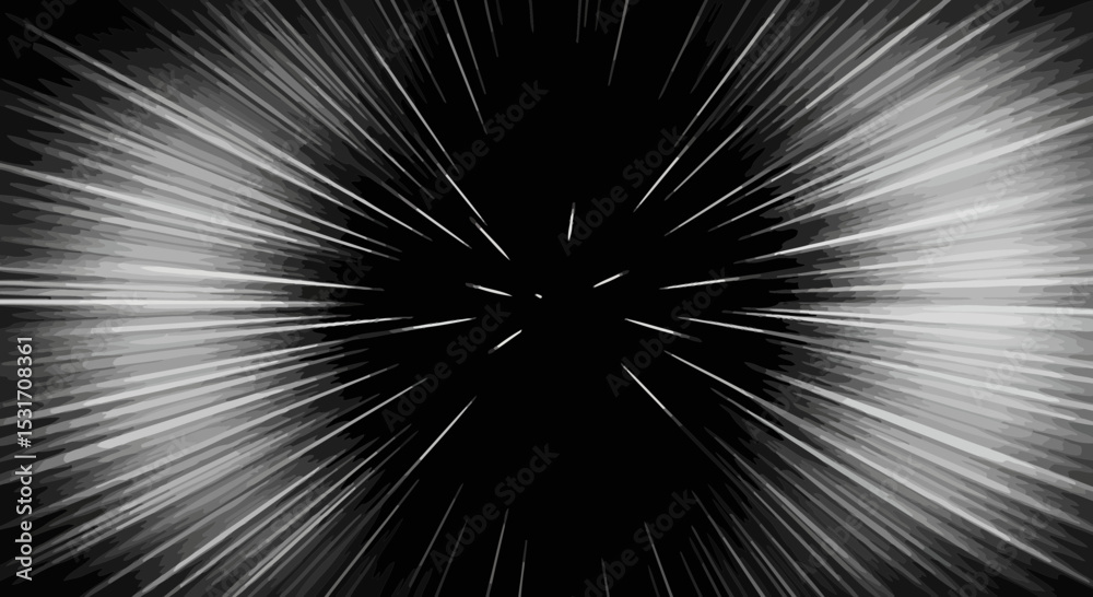 Poster monochrome hyper speed jump background with radial zoom blur effect vector