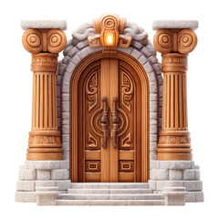 Ornate Wooden Doorway With Stone Columns